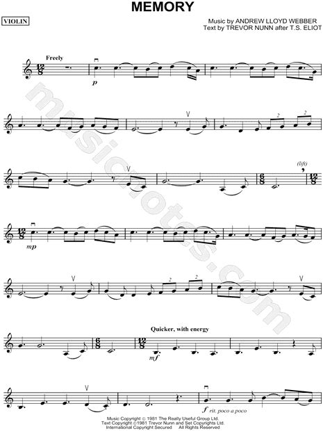 "Memory" from 'Cats' Sheet Music (Flute, Violin, Oboe or Recorder) in C ...