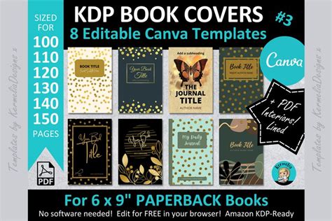 Canva 6x9" KDP PAPERBACK BOOK COVER Template BUNDLE Set#1