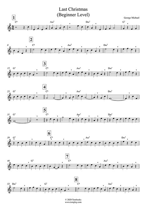 Last Christmas (Beginner Level, Alto Sax) (George Michael) - Saxophone Sheet Music