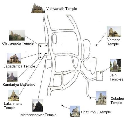 map of Khajuraho temple complex, showing locations of various temples ...