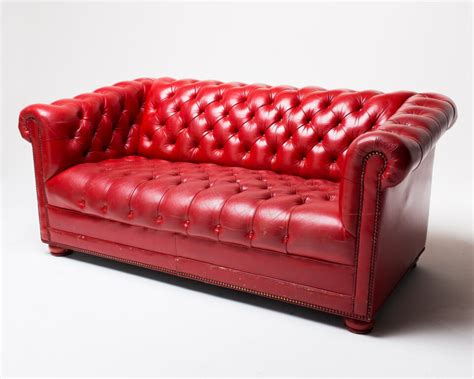 CO002 Red Leather Sofa Prop Rental | ACME Brooklyn