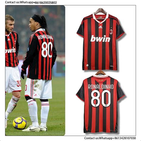 09-10 Camisa De Futebol Jersey Retrô AC MILAN Home Ronaldinho INZAGHI ...