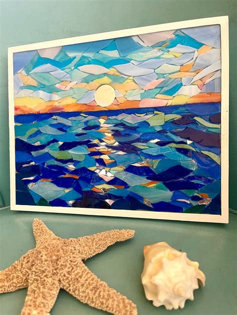 Ocean Sunset Mosaic Beach Mosaic Wall Art Stained Glass Mosaic Wall ...