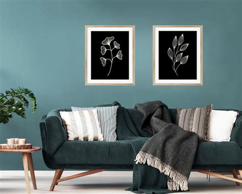 Modern Farmhouse Wall Art Set of 2 Prints Digital Download Art Black & Beige Line Art Botanicals ...