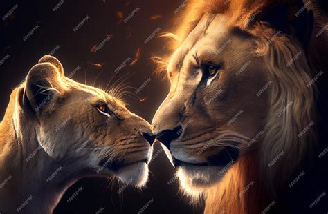 Premium Photo | Lion and lioness in love generative ai