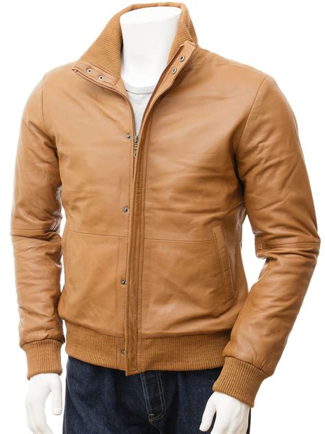 Men's Tan Leather Bomber Jacket: Cheriton :: MEN :: Caine