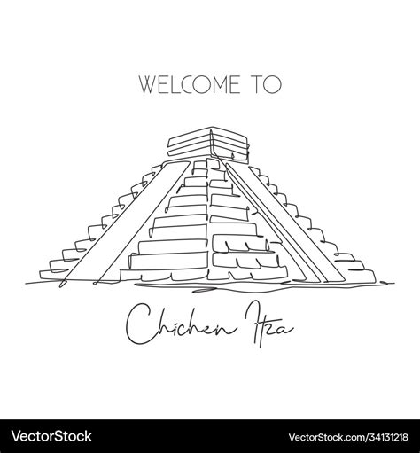 One continuous line drawing chichen itza mayan Vector Image