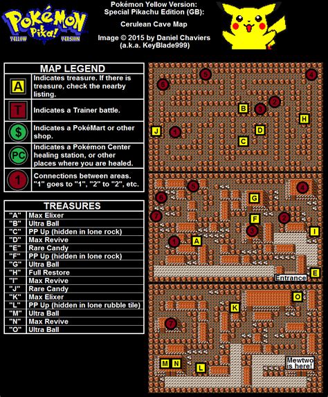 Pokémon Yellow: Special Pikachu Edition Cerulean Cave Map (PNG) - Neoseeker Walkthroughs