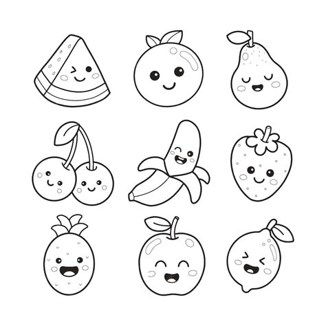 Premium Vector | Cute fruits character printable coloring page