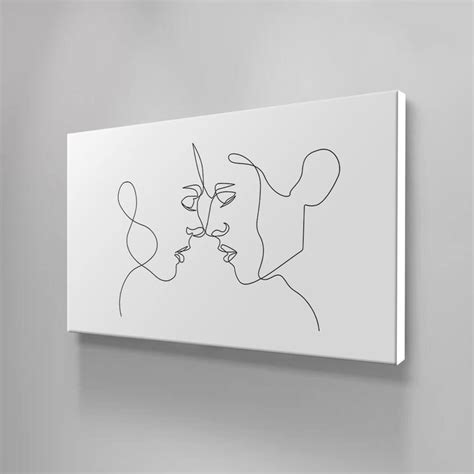 Abstract Line Art Canvas Minimalist Continuous Line Drawing of Two ...