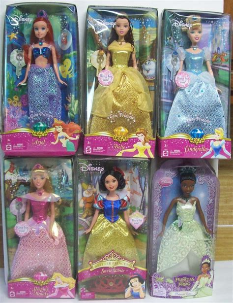 Barbie Disney Princess 6 Dolls Ariel Belle Cinderella Sleeping Snow ...