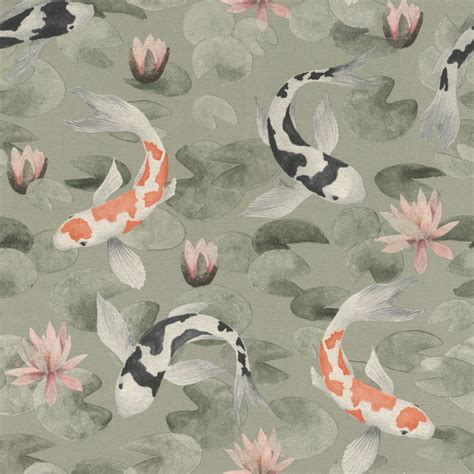 4035-409437 - Nobu Green Koi Fish Wallpaper - by Advantage