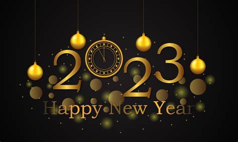 Happy New Year 2023. New Year Shining background with gold clock and ...