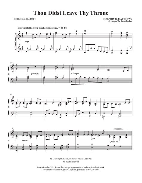 Thou Didst Leave Thy Throne Sheet Music PDF (Ken Barker) - PraiseCharts