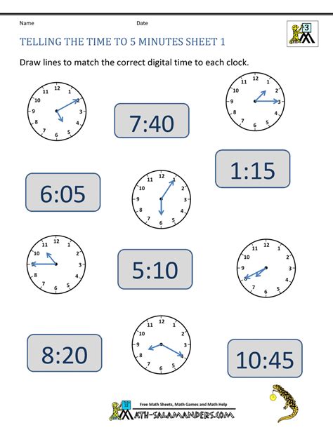 Grade 1 Math Clock Worksheets