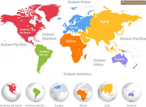 Mapas de todos los continentes y los países que los componen