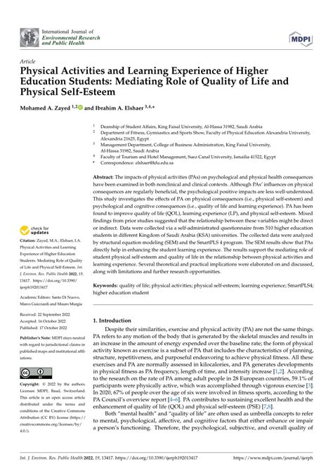 (PDF) Physical Activities and Learning Experience of Higher Education Students: Mediating Role ...