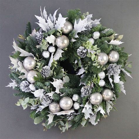 Luxury White & Silver Fresh Pine Christmas Wreath | Free Delivery London