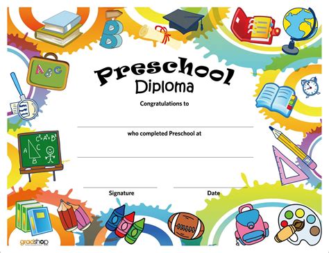 Preschool diploma, Graduation certificate template, Preschool diploma template