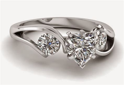 3 Stone Heart Shaped Diamond Engagement Rings Sets for Women