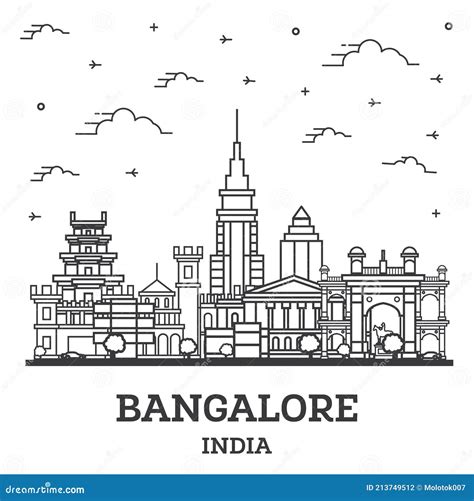 Outline Bangalore India City Skyline with Historic Buildings Isolated on White Stock Vector ...