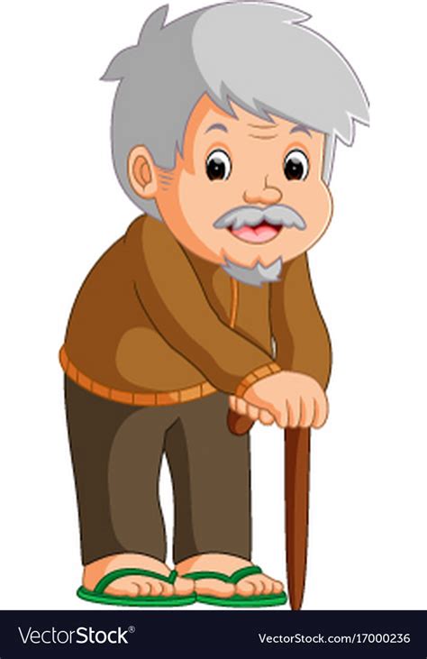 Cartoon of old man with a walking stick Royalty Free Vector