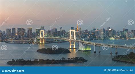 The Panorama View of Tokyo Rainbow Bridge, Tokyo Tower and Illuminated ...