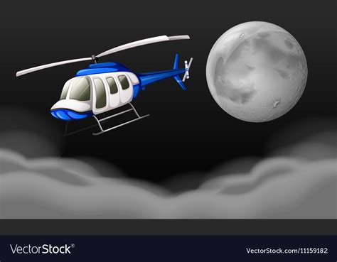 Helicopter flying at night Royalty Free Vector Image