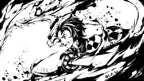 Demon Slayer Black And White Tanjiro Kamado With Sword Anime, HD wallpaper | Peakpx