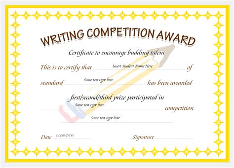 Writing Competition Award Certificates | Professional Certificate Templates