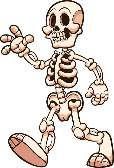 Premium Vector | Cartoon skeleton walking and waving.