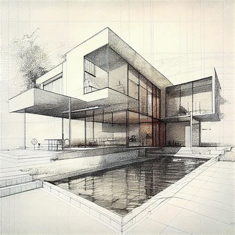 Premium Photo | Luxury house architecture drawing sketch plan blueprint