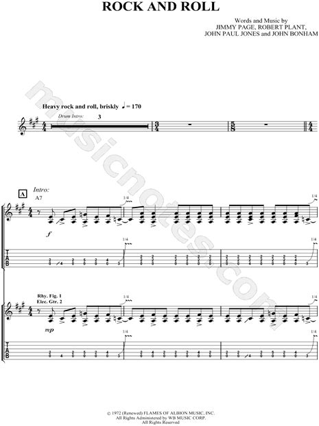 Led Zeppelin Rock And Roll Sheet Music Notes, Chords Download Printable ...