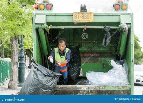 Worker in Waste Trucks, Thailand 21 July 2017 : Sanitation Worker Being ...