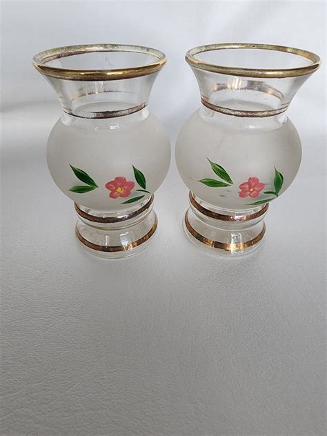 vtg bartlett collins pink with gold frosted glass bud vases- set of 2 | eBay