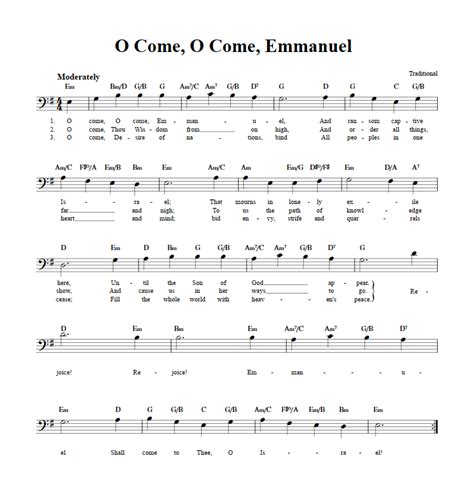 O Come, O Come Emmanuel: Chords, Lyrics, and Bass Clef Sheet Music