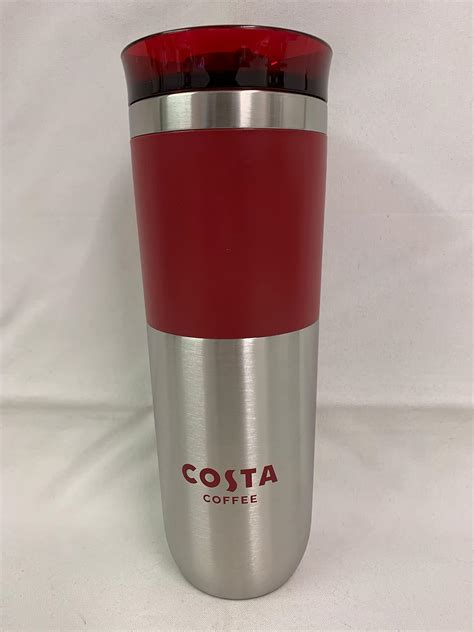 Costa Coffee Reusable Red Plastic Travel Mug Tumbler Cup, Double Wall 450ml, Ripple Design ...