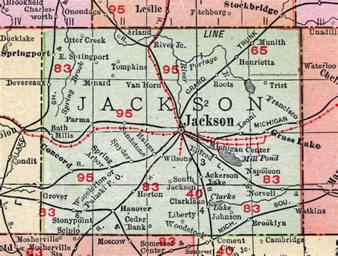 Jackson County, Michigan, 1911, Map, Rand McNally, Michigan Center, Grass Lake, Spring Arbor