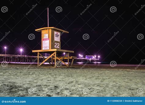 Night View of a Lifeguard Tower, Newport Beach, California Stock Photo ...