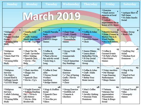 March Senior Activities Calendar - | Senior activities, Senior living activities, Elderly activities