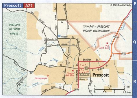 Prescott AZ road map, highway Prescott city and surrounding area