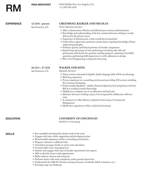 Quantity Surveyor Resume Samples | Velvet Jobs