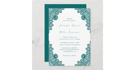 Elegant Teal Lace Wedding Invitation | Zazzle