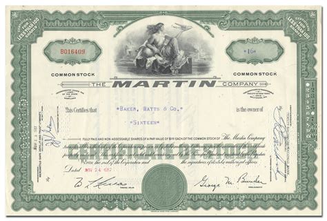 Martin Company Stock Certificate - Ghosts of Wall Street