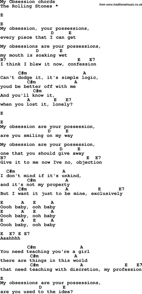 Song lyrics with guitar chords for My Obsession