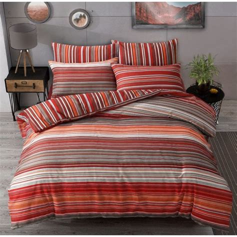 Luxury Ombre Stripe Red Duvet Set Reversible Quilt Cover Bedding King ...