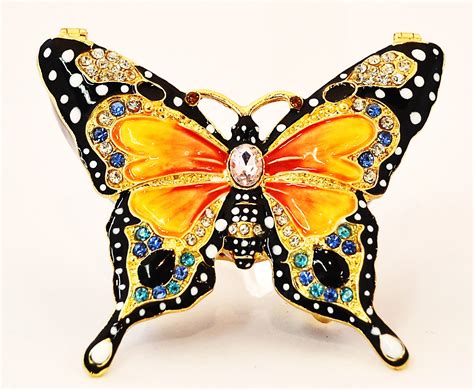 Hand Crafted Monarch Coloration Butterfly Trinket Box Jewelry Chest, Jewelry Stand, Brass ...