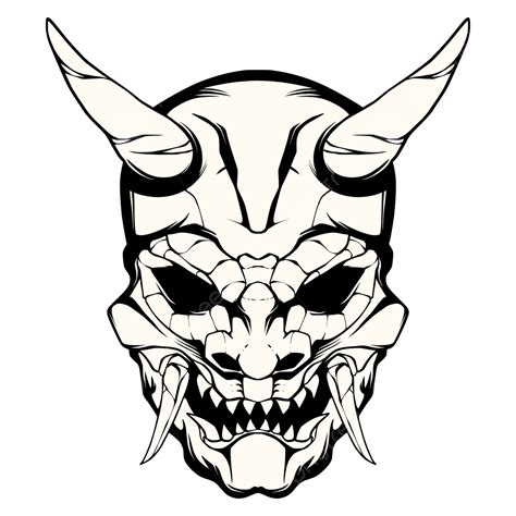 Skull Oni Mask Head Vector Illustration, Skull Drawing, Head Drawing, Skull Sketch PNG and ...