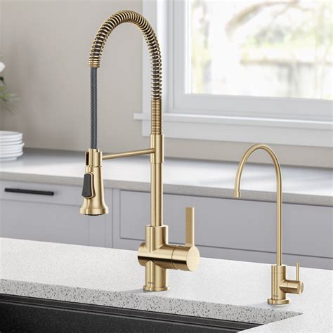 KRAUS Britt™ Commercial Style Kitchen Faucet and Purita™ Water Filter Faucet Combo in Brushed ...