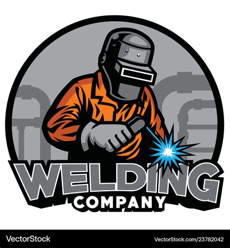 Welder working with weld helmet in badge design Vector Image